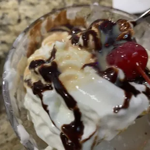 Fried Ice Cream!!!! We also added a SHOT of Baileys!!!!  just for a hand to have deliciousness! You should try it!!! Yummmm