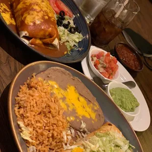 Carne asada burrito a la carte wet and pork chimichanga.