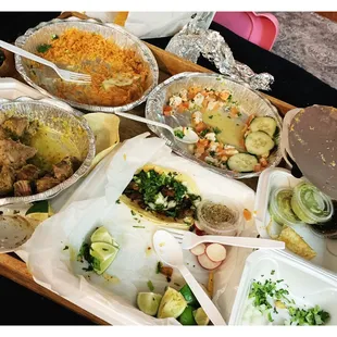 What's left of our Chili verde plate, shrimp ceviche, and tacos (the one left is asada).