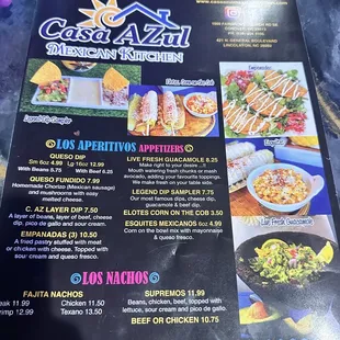 Front of menu