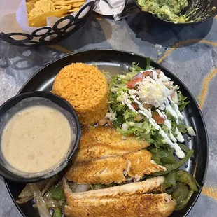 Grilled Tilapia, guacamole and chips