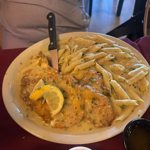 Lemon pepper chicken on pasta