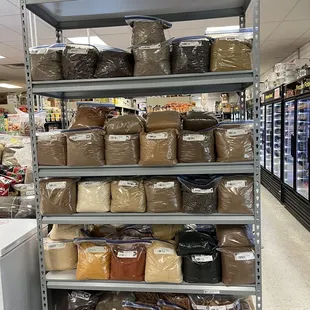 shelves of food in a grocery store