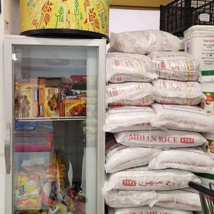 Some, of many, large bags of rice. Plus a bit of frozen foodstuffs to go with it.