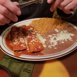 Enchaladas rice and beans.