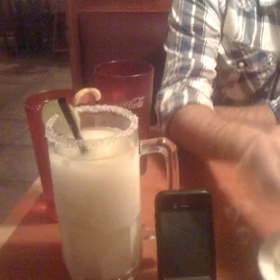 Margaritas come in glasses the size of a pitcher