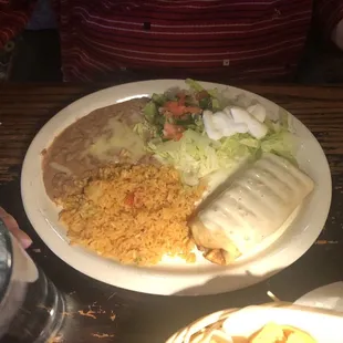 Ground Beef Chimichanga with Rice &amp; Beans