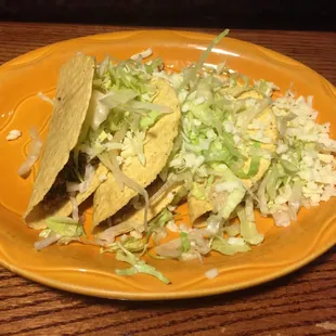 Three beef tacos hard shell