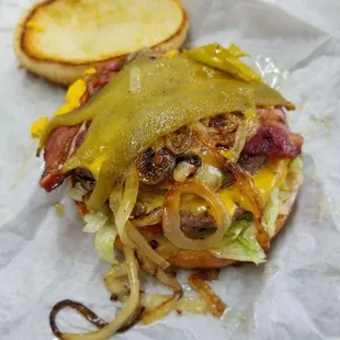 The Casa Burger Special. Comes with an Ortega Chili and grilled onions. I added cheese and bacon. Delicious.