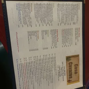 a menu for a mexican restaurant