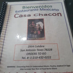 Cover of menu