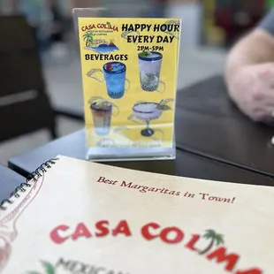 a menu for a happy hour every day