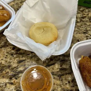 Pandebono - This was $6!!! Sauce container to show size.