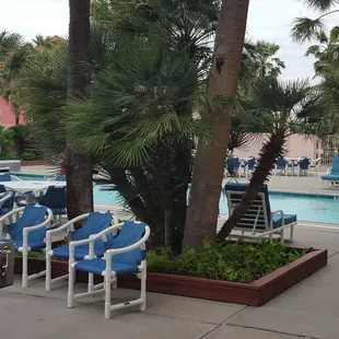 Pool area with grills to use.