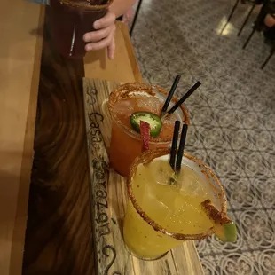 Margarita flight with mango, hibiscus and strawberry