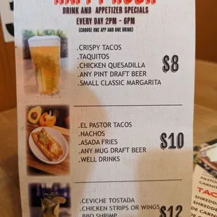 Happy hour menu