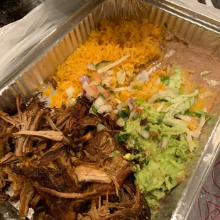 Carnitas plate with rice &amp; beans