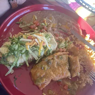 Combination plate Chile Relleno crispy, and chimichanga.