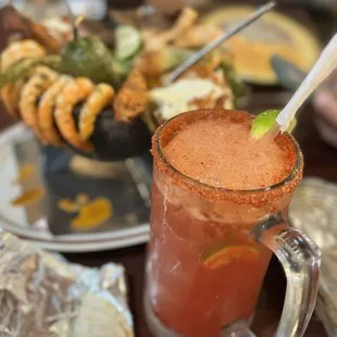 Molcajete mixto and Michilada