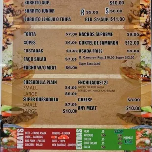 Casa cuevas menu