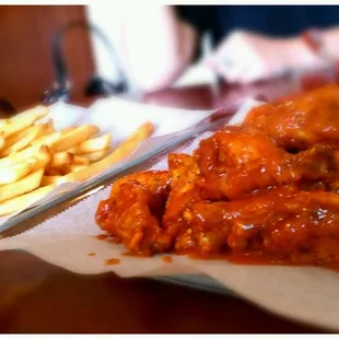 chicken wings and french fries