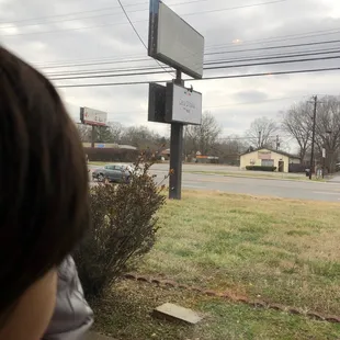 Street sign... our view from a front window booth seat!