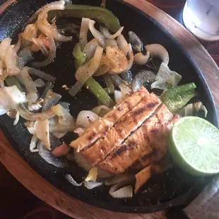 The chicken fajitas come on a cute little pan.