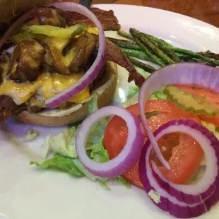 Cheeseburger with mushrooms and fresh veggies!