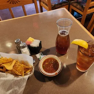 Complimentary chips and salsa.  It's flavorful and hot.