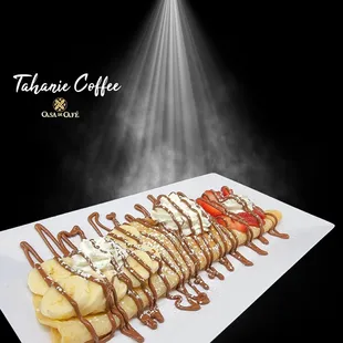 a banana split with chocolate drizzle