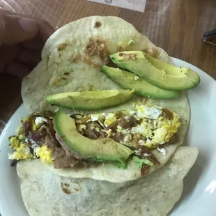 Beans, egg, bacon and avocado