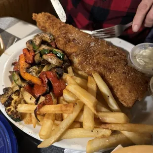 Cod Fish and chips we added veggies