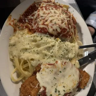 This is the trio of Lasagna, Alfredo and Chicken parmigiana