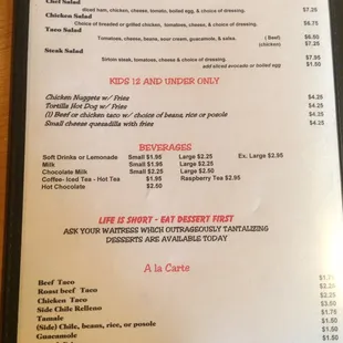 the menu for the restaurant