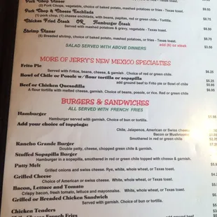 the menu of the restaurant