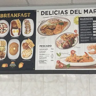 Breakfast and Fish menus