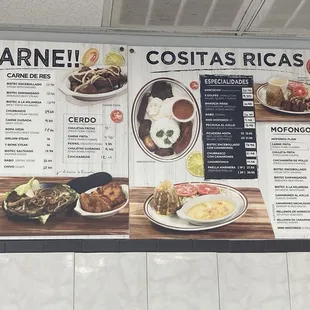 Beef, pork, mofongo, and specials menu