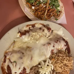 Enchiladas and pastor tacos