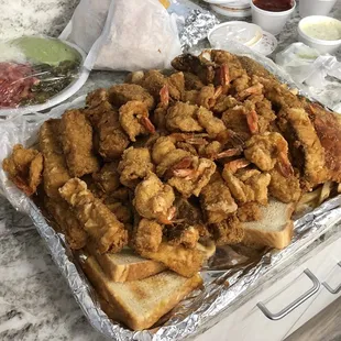 Fried shrimp and fish is so good! Takeout order