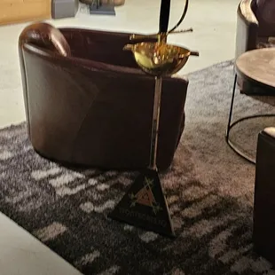 a living room with leather furniture