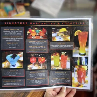 Back of drink menu