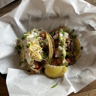 Ground Beef and Carne Asada steer tacos. I ate the Birria Taco too fast to get a pic.