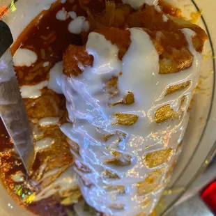 An upside down burrito, chimichanga-style AND enchilada style because porque no!