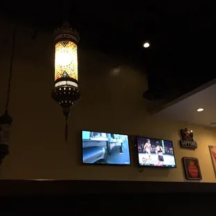 a chandelier hanging from the ceiling