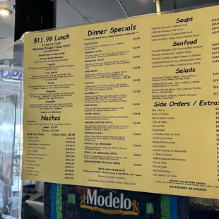 Menu posted at the side of the counter