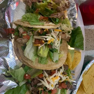 Tacos supreme: Carnitas, Chicken and Steak