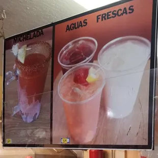 a menu with drinks