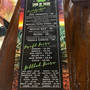 Drink menu