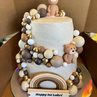 Two tier bear cake