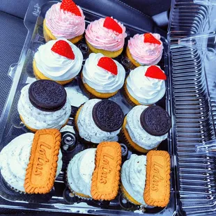 Top to bottom, strawberry creme, tres leches, Oreo, Biscoff.